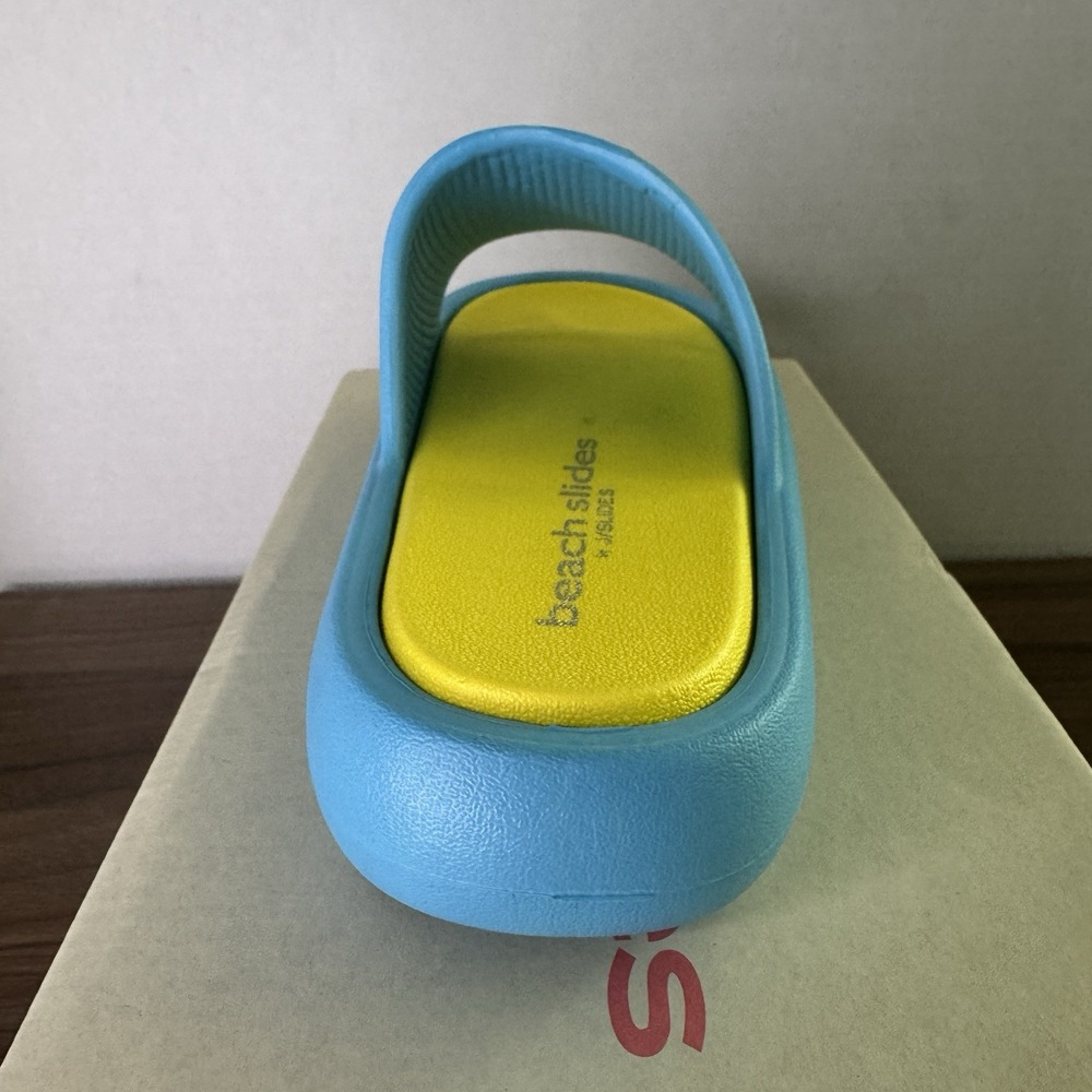BEACH SLIDES BY J SLIDES Sandals Turquoise/Yellow Eva Squish Womens Sz 6M NIB - Picture 4 of 8